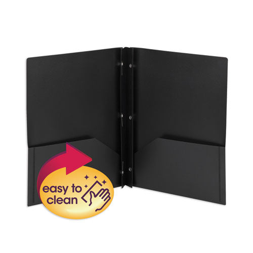 Smead Poly Two-Pocket Folder with Fasteners, 180-Sheet Capacity, 11 x 8.5, Black, 25-Box 87725