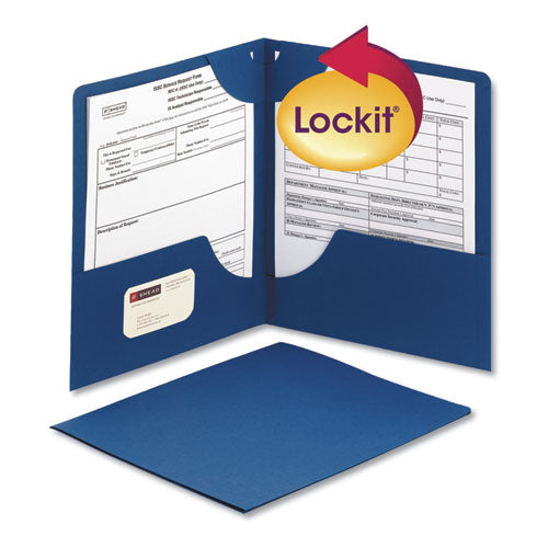 Smead Lockit Two-Pocket Folder, Textured Paper, 100-Sheet Capacity, 11 x 8.5, Dark Blue, 25-Box 87982