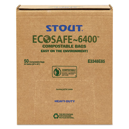 Stout by Envision EcoSafe-6400 Bags, 32 gal, 0.85 mil, 33" x 48", Green, 50-Box E3348E85