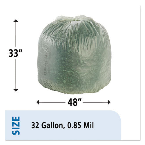 Stout by Envision EcoSafe-6400 Bags, 32 gal, 0.85 mil, 33" x 48", Green, 50-Box E3348E85