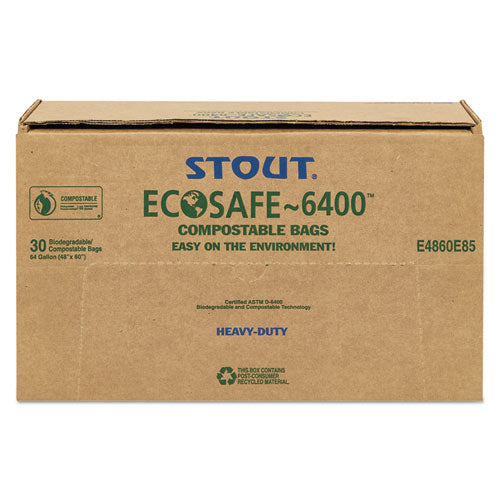 Stout by Envision EcoSafe-6400 Bags, 64 gal, 0.85 mil, 48" x 60", Green, 30-Box E4860E85