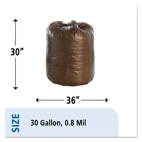 Stout by Envision Controlled Life-Cycle Plastic Trash Bags, 30 gal, 0.8 mil, 30" x 36", Brown, 60-Box G3036B80