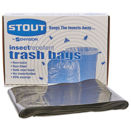 Stout by Envision Insect-Repellent Trash Bags, 35 gal, 2 mil, 33" x 45", Black, 80-Box P3345K20