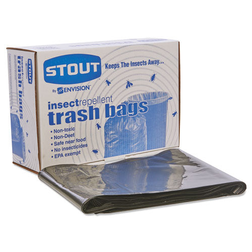 Stout by Envision Insect-Repellent Trash Bags, 55 gal, 2 mil, 37" x 52", Black, 65-Box P3752K20