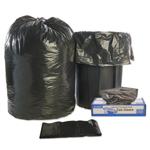 Stout by Envision Total Recycled Content Plastic Trash Bags, 56 gal, 1.5 mil, 43" x 49", Brown-Black, 100-Carton T4349B15