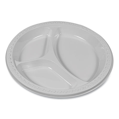 Tablemate Plastic Dinnerware, Compartment Plates, 9" dia, White, 125-Pack 19644WH