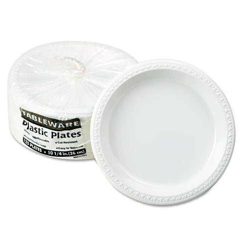 Tablemate Plastic Dinnerware, Plates, 10.25" dia, White, 125-Pack 10644WH