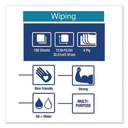 Tork Industrial Paper Wiper, 4-Ply, 12.8 x 16.5, Blue, 180-Carton 13247501