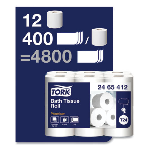 Tork Premium Poly-Pack Bath Tissue, Septic Safe, 2-Ply, White, 4.1" x 4", 400 Sheets-Roll, 12 Rolls-Pack, 4 Packs-Carton 2465412