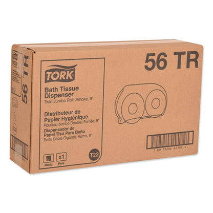 Tork Twin Jumbo Roll Bath Tissue Dispenser, 19.29 x 5.51 x 11.83, Smoke-Gray 56TR