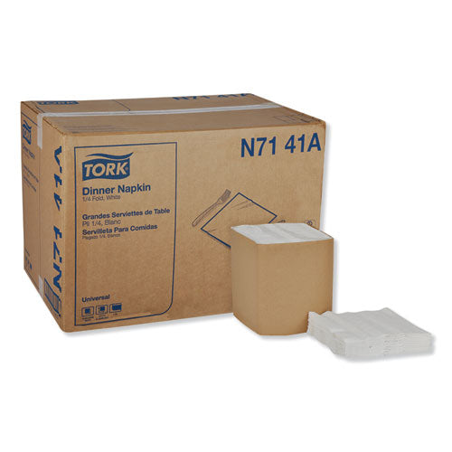 Tork Universal Dinner Napkins, 1-Ply, 17" x 17", 1-4 Fold, White, 4008-Carton N7141A