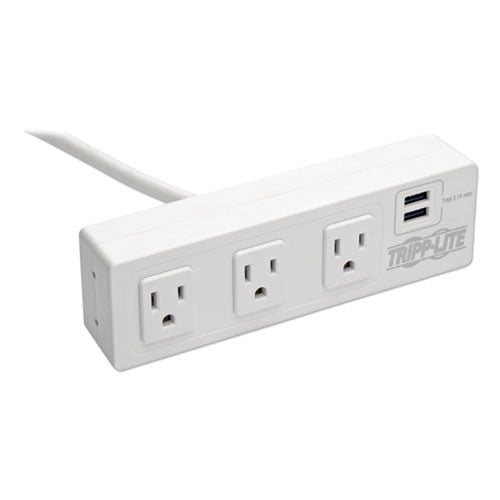 Tripp Lite Three-Outlet Surge Protector with Two USB Ports, 10 ft Cord, 510 Joules, White TLP310USBCW