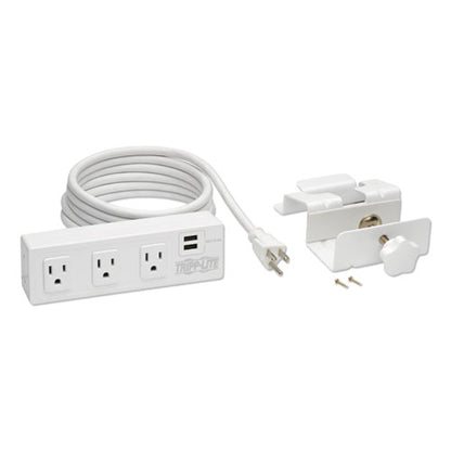 Tripp Lite Three-Outlet Surge Protector with Two USB Ports, 10 ft Cord, 510 Joules, White TLP310USBCW