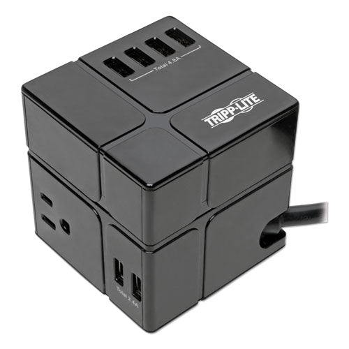 Tripp Lite Three-Outlet Power Cube Surge Protector with Six USB-A Ports, 6 ft Cord, 540 Joules, Black TLP366CUBEUSBB