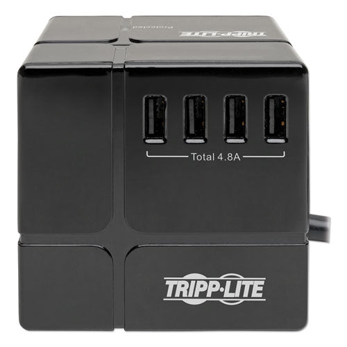 Tripp Lite Three-Outlet Power Cube Surge Protector with Six USB-A Ports, 6 ft Cord, 540 Joules, Black TLP366CUBEUSBB