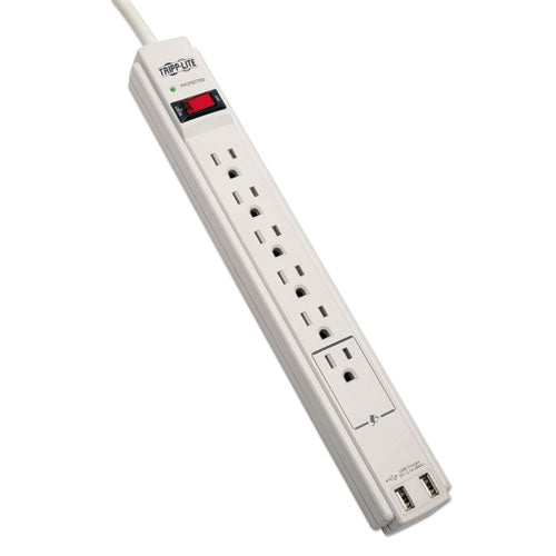 Tripp Lite Protect It! Surge Protector, 6 Outlets-2 USB, 6 ft Cord, 990 Joules, Gray TLP606USB