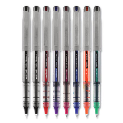 Uni-ball VISION Needle Roller Ball Pen, Stick, Fine 0.7 mm, Assorted Ink Colors, Silver Barrel, 8-Pack 1734916