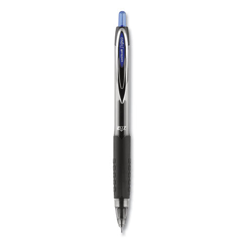 Uni-ball Signo 207 Needle Point Gel Pen, Retractable, Medium 0.7 mm, Blue Ink, Black Barrel, Dozen 1736098