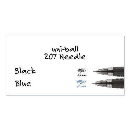 Uni-ball Signo 207 Needle Point Gel Pen, Retractable, Medium 0.7 mm, Blue Ink, Black Barrel, Dozen 1736098