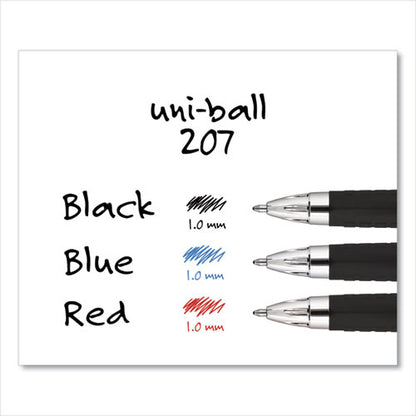 Uni-ball Signo 207 Gel Pen, Retractable, Bold 1 mm, Blue Ink, Black-Blue Barrel, Dozen 1790896