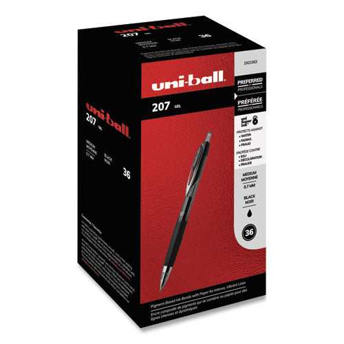 Uni-ball Signo 207 Gel Pen Value Pack, Retractable, Medium 0.7 mm, Black Ink, Translucent Black Barrel, 36-Box 1921063