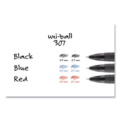 Uni-ball 307 Gel Pen, Retractable, Medium 0.7 mm, Black Ink, Black Barrel, Dozen 1927258
