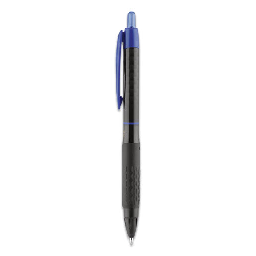Uni-ball 307 Gel Pen, Retractable, Micro 0.5 mm, Blue Ink, Black Barrel, Dozen 1947088
