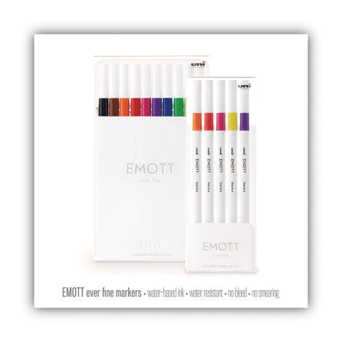 Uni-ball EMOTT Porous Point Pen, Stick, Fine 0.4 mm, Assorted Ink Colors, White Barrel, 5-Pack 24828