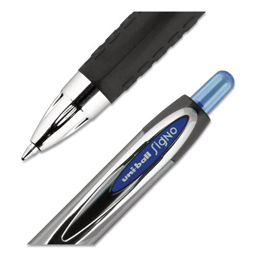 Uni-ball Signo 207 Gel Pen, Retractable, Medium 0.7 mm, Blue Ink, Smoke-Black-Blue Barrel, Dozen 33951