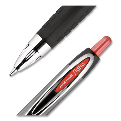Uni-ball Signo 207 Gel Pen, Retractable, Medium 0.7 mm, Red Ink, Smoke-Black-Red Barrel, Dozen 33952
