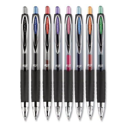 Uni-ball Signo 207 Gel Pen, Retractable, Medium 0.7 mm, Assorted Ink Colors, Black Barrel, 8-Pack 40110