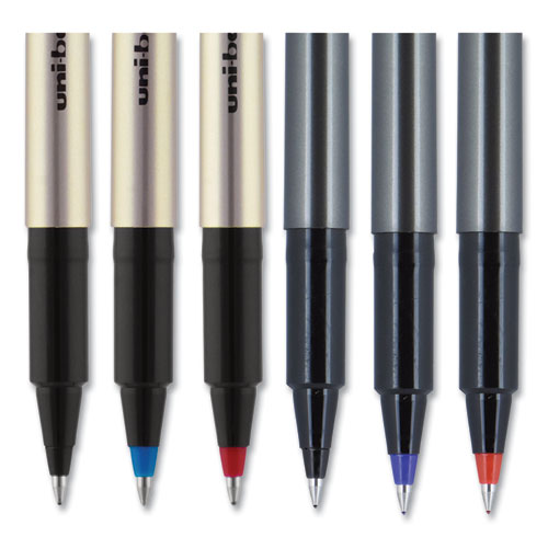 Uni-ball Deluxe Roller Ball Pen, Stick, Micro 0.5 mm, Black Ink, Metallic Gray Barrel, Dozen 60025