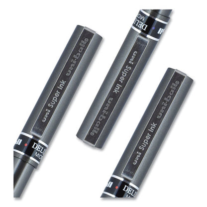 Uni-ball Deluxe Roller Ball Pen, Stick, Micro 0.5 mm, Red Ink, Metallic Gray Barrel, Dozen 60026