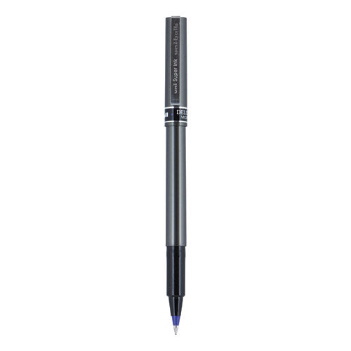 Uni-ball Deluxe Roller Ball Pen, Stick, Micro 0.5 mm, Blue Ink, Metallic Gray Barrel, Dozen 60027