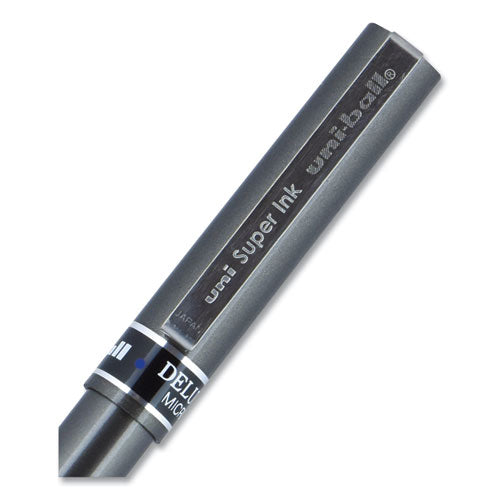 Uni-ball Deluxe Roller Ball Pen, Stick, Micro 0.5 mm, Blue Ink, Metallic Gray Barrel, Dozen 60027