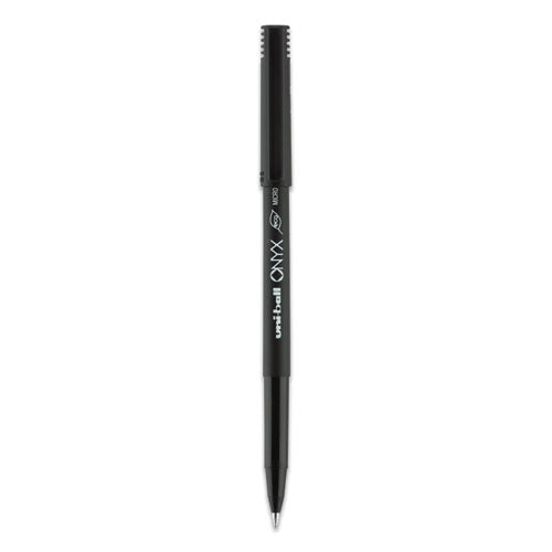 Uni-ball ONYX Roller Ball Pen, Stick, Micro 0.5 mm, Black Ink, Black Matte Barrel, Dozen 60040