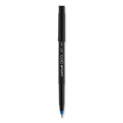 Uni-ball ONYX Roller Ball Pen, Stick, Micro 0.5 mm, Blue Ink, Black Matte Barrel, Dozen 60041