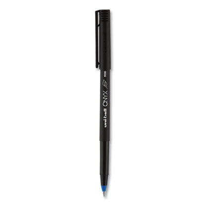Uni-ball ONYX Roller Ball Pen, Stick, Micro 0.5 mm, Blue Ink, Black Matte Barrel, Dozen 60041