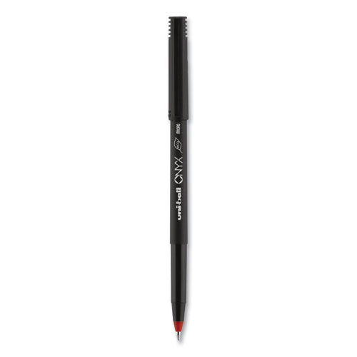 Uni-ball ONYX Roller Ball Pen, Stick, Micro 0.5 mm, Red Ink, Black Matte Barrel, Dozen 60042
