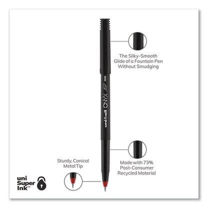 Uni-ball ONYX Roller Ball Pen, Stick, Micro 0.5 mm, Red Ink, Black Matte Barrel, Dozen 60042