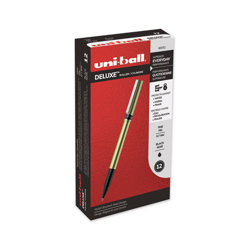 Uni-ball Deluxe Roller Ball Pen, Stick, Fine 0.7 mm, Black Ink, Champagne Barrel, Dozen 60052