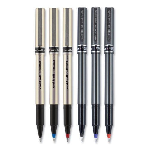 Uni-ball Deluxe Roller Ball Pen, Stick, Fine 0.7 mm, Blue Ink, Champagne Barrel, Dozen 60053