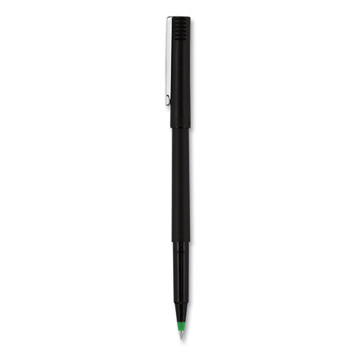 Uni-ball Roller Ball Pen, Stick, Fine 0.7 mm, Green Ink, Black Matte Barrel, Dozen 60104
