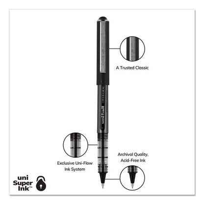 Uni-ball VISION Roller Ball Pen, Stick, Micro 0.5 mm, Black Ink, Black-Gray Barrel, Dozen 60106