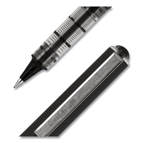 Uni-ball VISION Roller Ball Pen, Stick, Micro 0.5 mm, Black Ink, Black-Gray Barrel, Dozen 60106