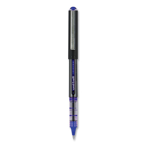 Uni-ball VISION Roller Ball Pen, Stick, Micro 0.5 mm, Blue Ink, Blue-Gray Barrel, Dozen 60108
