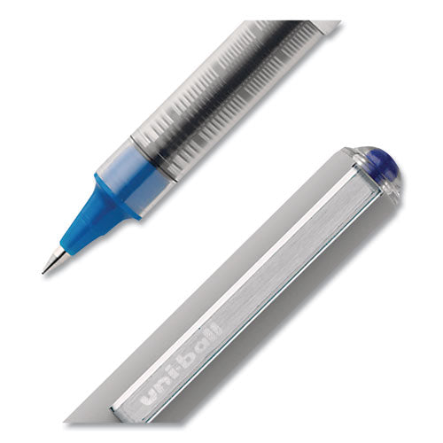 Uni-ball VISION Roller Ball Pen, Stick, Fine 0.7 mm, Blue Ink, Blue-Gray Barrel, Dozen 60134