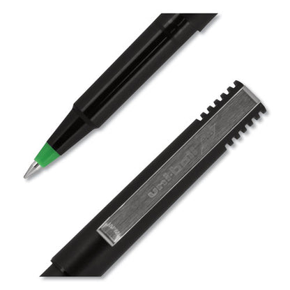 Uni-ball Roller Ball Pen, Stick, Micro 0.5 mm, Green Ink, Black Matte Barrel, Dozen 60154