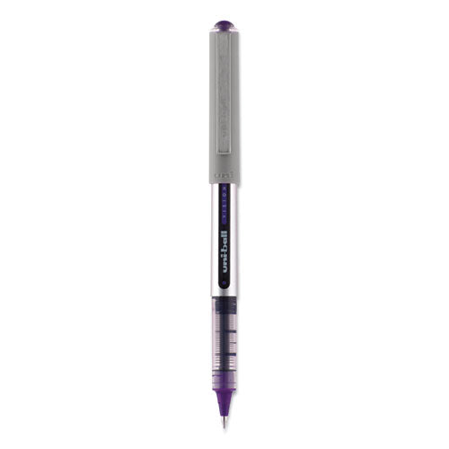 Uni-ball VISION Roller Ball Pen, Stick, Fine 0.7 mm, Majestic Purple Ink, Gray Barrel, Dozen 60382