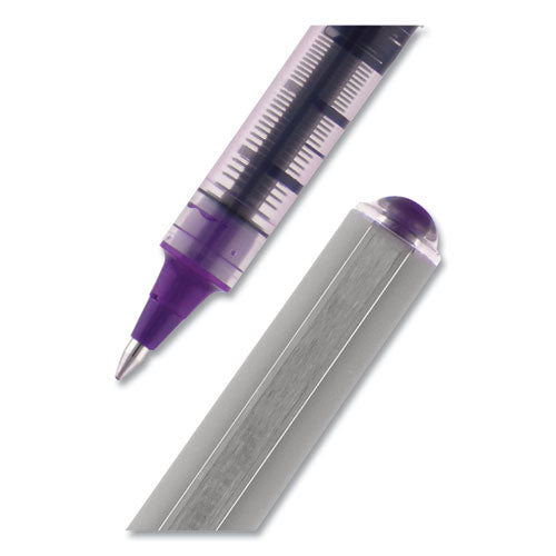 Uni-ball VISION Roller Ball Pen, Stick, Fine 0.7 mm, Majestic Purple Ink, Gray Barrel, Dozen 60382